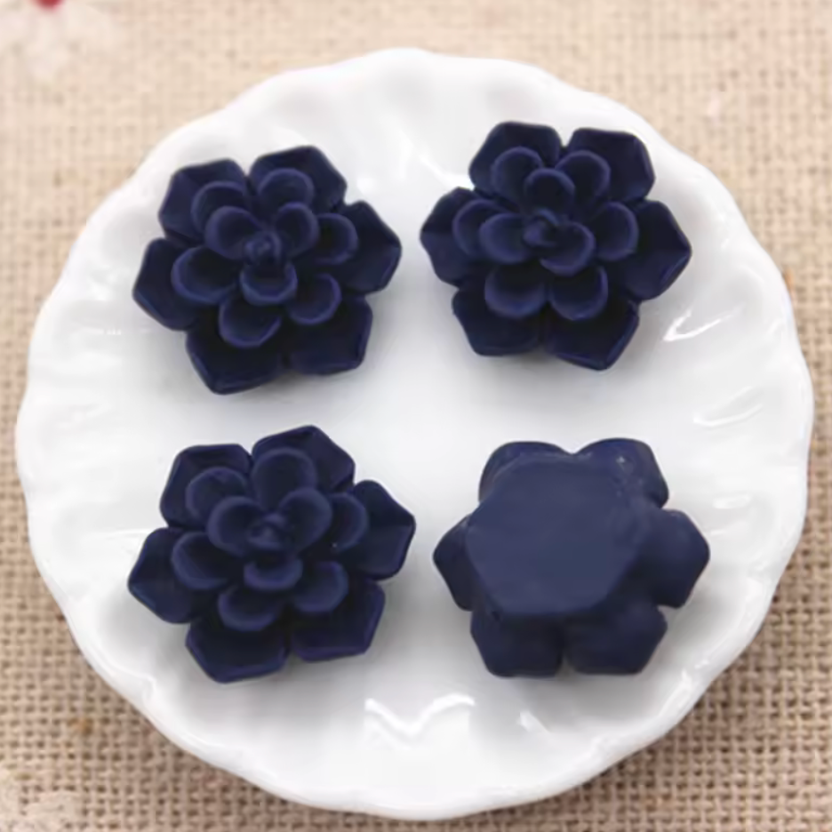 13mm Matte Navy Matte Floral Rose, Glue on, Resin Gem, (Sold in Pair) Resin Gems