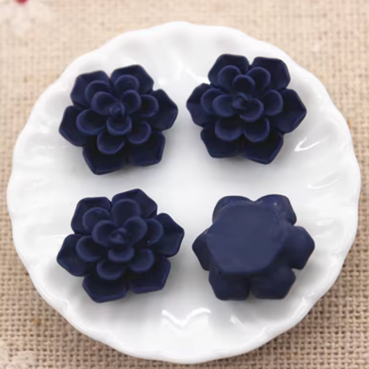 13mm Matte Navy Matte Floral Rose, Glue on, Resin Gem, (Sold in Pair) Resin Gems