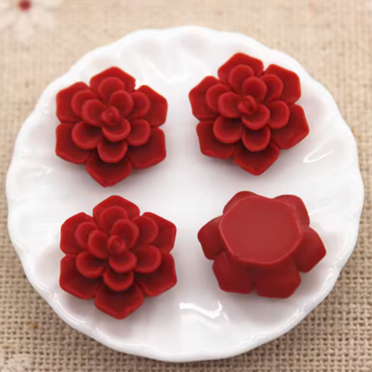 13mm Matte Red Matte Floral Rose, Glue on, Resin Gem, (Sold in Pair) Resin Gems