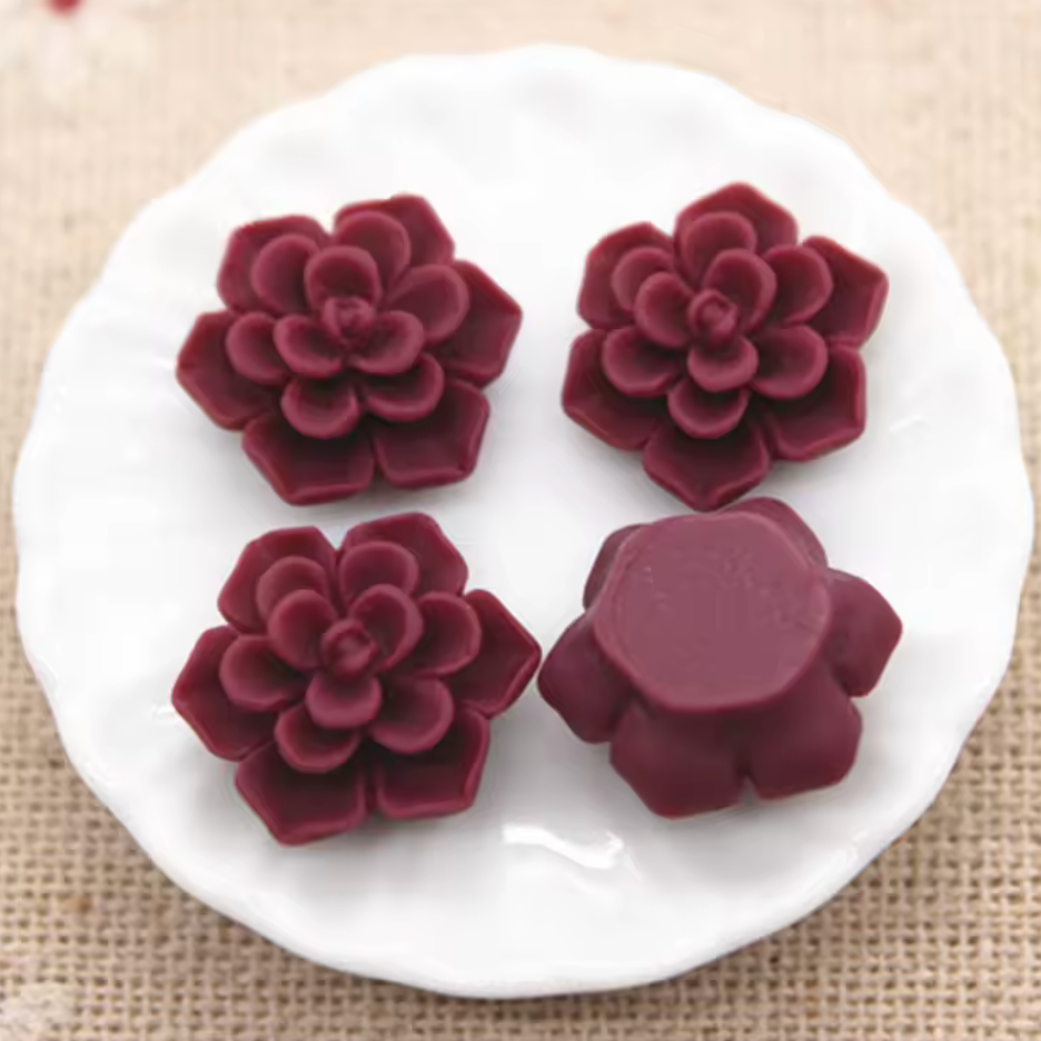 13mm Matte Wine Purple Matte Floral Rose, Glue on, Resin Gem, (Sold in Pair) Resin Gems