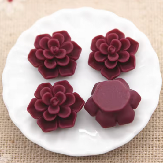 13mm Matte Wine Purple Matte Floral Rose, Glue on, Resin Gem, (Sold in Pair) Resin Gems