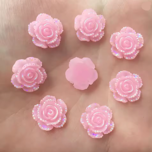 15mm Light Pink AB Mixed Roses with A Flat Profile, Glue on, Resin Gem, (Sold in Pair) Resin Gems