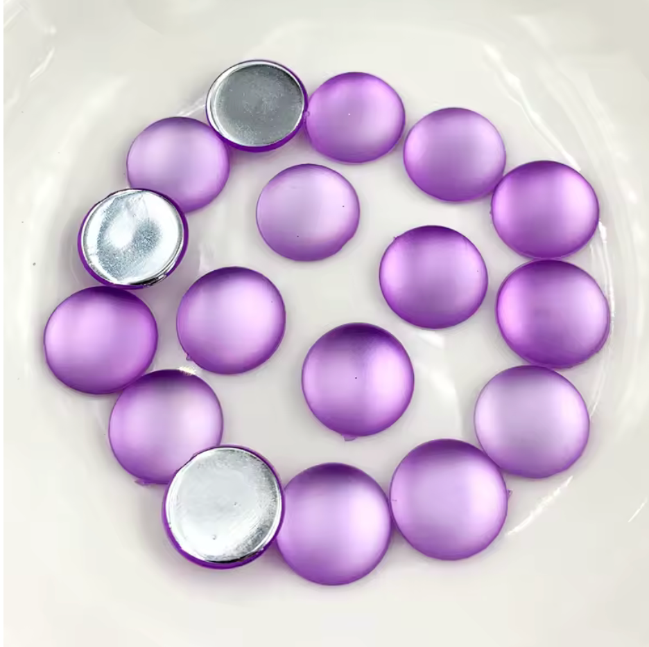 12mm Light Purple Violet Frosted Matte "Cat Eye" Round, Glue on, Resin Gem, (Sold in Pair) Resin Gems
