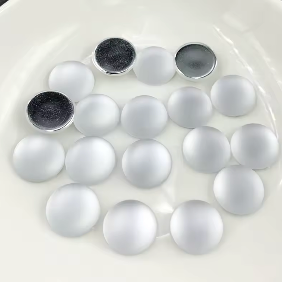 12mm White Frosted Matte "Cat Eye" Round, Glue on, Resin Gem, (Sold in Pair) Resin Gems