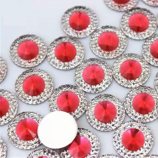 20mm Dark Pink Jewel Tone with Silver Frame Round, Sew On, Resin Gem, (Sold in Pair) Resin Gems
