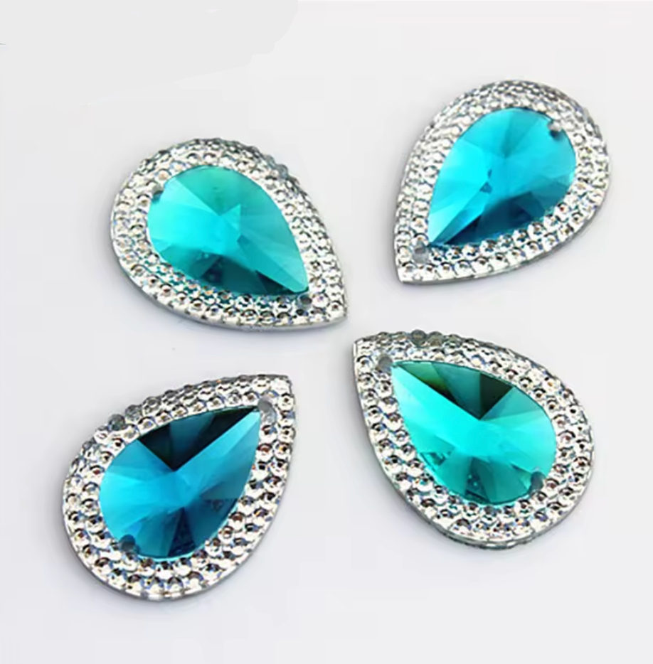 13*18mm Aqua Jewel Mixed Colourful Jewels with Silver Frame, Sew On, Resin Gem, (Sold in Pair) Resin Gems