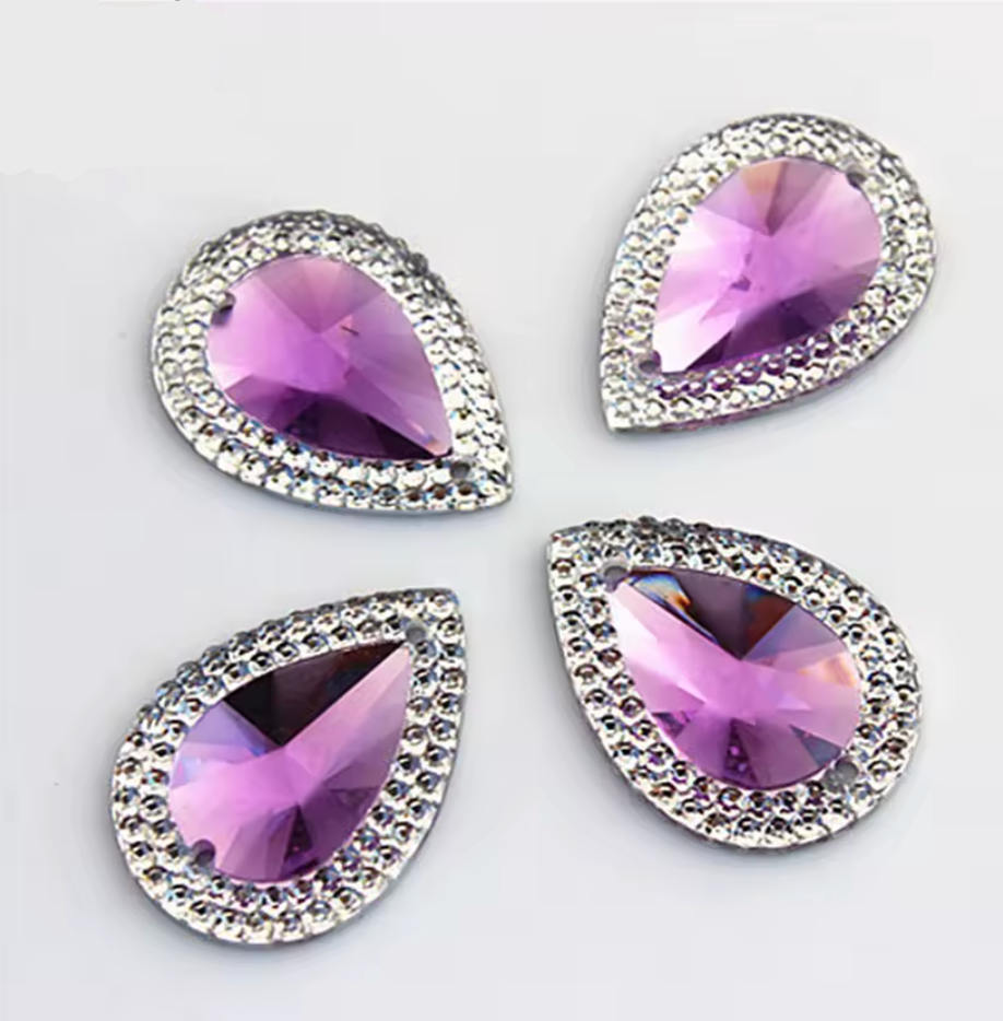 13*18mm Purple Jewel Mixed Colourful Jewels with Silver Frame, Sew On, Resin Gem, (Sold in Pair) Resin Gems