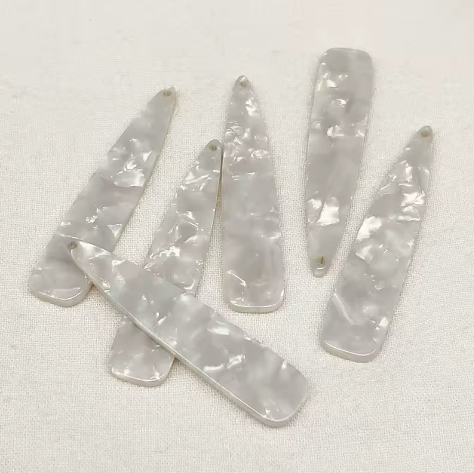 11*55mm White AB Holographic Flakes Glitter Flakes on Black Long Teardrop Large One Hole, Sew On, Resin Gem, (Sold in Pair) Resin Gems