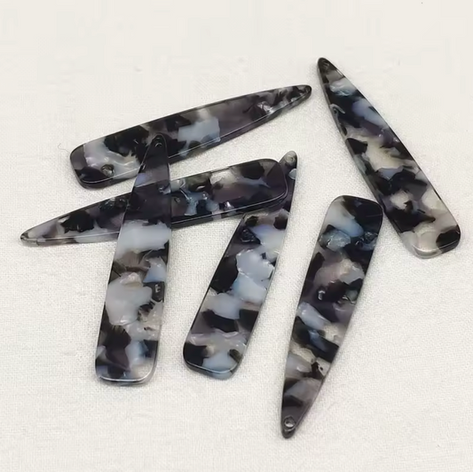11*55mm White AB Holographic Flakes Glitter Flakes on Black Long Teardrop Large One Hole, Sew On, Resin Gem, (Sold in Pair) Resin Gems