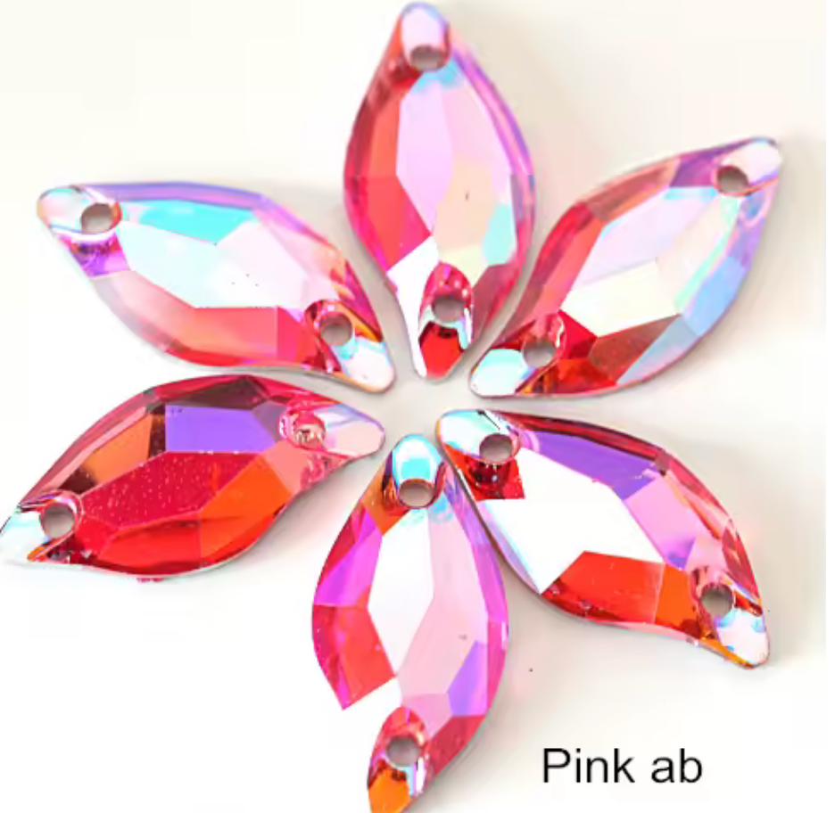 10*20mm AB Pink Shape AB Purple AB Pink AB Emerald Green AB Red S Shape or Leaf Shaped, Sew On, Resin Gem, (Sold in Pair) Resin Gems
