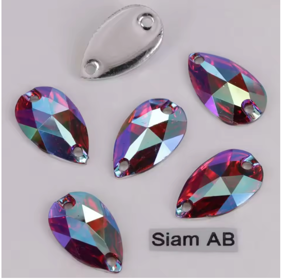 7*12mm Siam AB Black AB Mini Teardrops Black AB, Sew On, Resin Gem, (Sold in Pair) Resin Gems