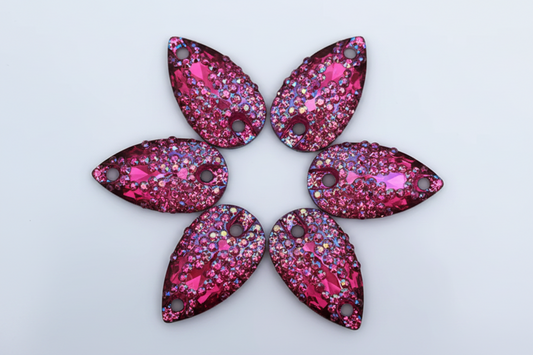 11*18mm Dark Pink AB Mixed Sparkly Zigzag Texture Teardrops, Sew On, Resin Gem, (Sold in Pair) Resin Gems