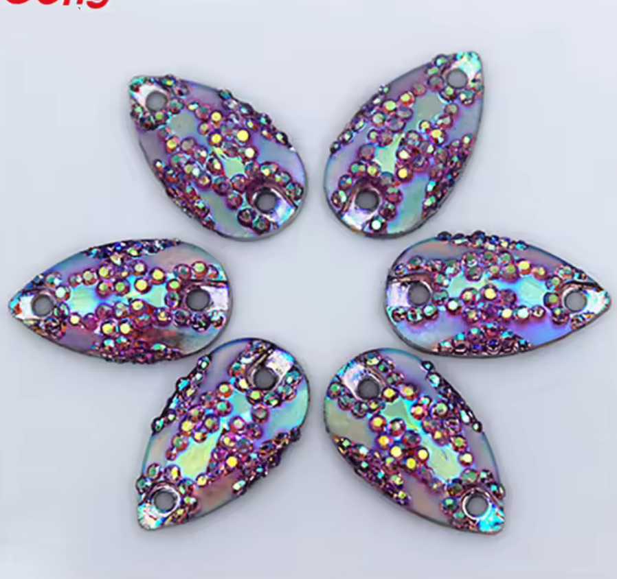 11*18mm Light Purple AB Mixed Sparkly Zigzag Texture Teardrops, Sew On, Resin Gem, (Sold in Pair) Resin Gems