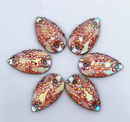 11*18mm Pink AB Mixed Sparkly Zigzag Texture Teardrops, Sew On, Resin Gem, (Sold in Pair) Resin Gems