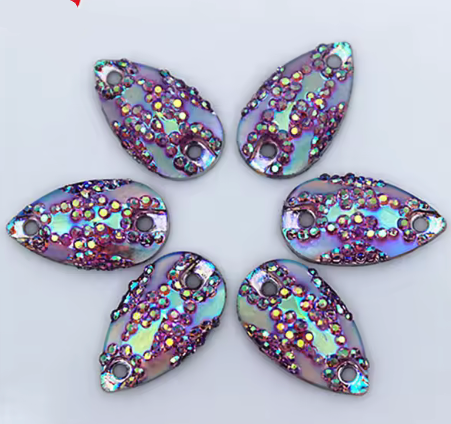 11*18mm Purple AB Mixed Sparkly Zigzag Texture Teardrops, Sew On, Resin Gem, (Sold in Pair) Resin Gems