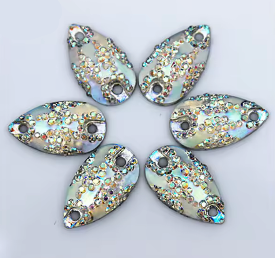 11*18mm Crystal AB Mixed Sparkly Zigzag Texture Teardrops, Sew On, Resin Gem, (Sold in Pair) Resin Gems