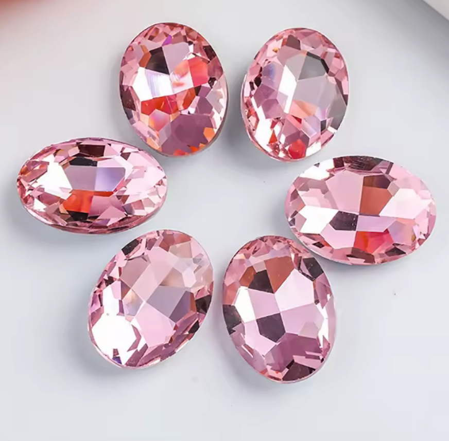 7*10mm Pink Oval, Sew On, Resin Gem, (Sold in Pair) Resin Gems