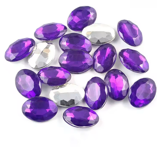 7*10mm Purple Oval, Sew On, Resin Gem, (Sold in Pair) Resin Gems