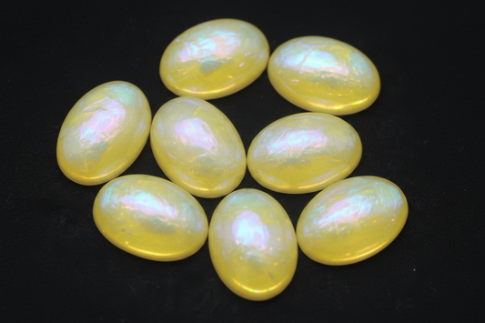 13*18mm Yellow AB Pastel AB Oval Shaped Opal Effect, Glue on, Resin Gem, (Sold in Pair) Resin Gems