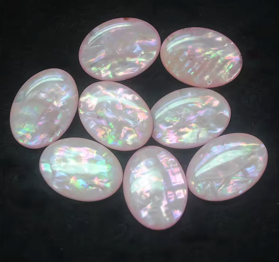 13*18mm Pink AB Pastel AB Oval Shaped Opal Effect, Glue on, Resin Gem, (Sold in Pair) Resin Gems