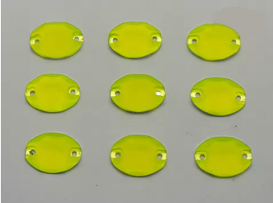 11*15mm Yellow Oval Neon, Sew On, Resin Gem, (Sold in Pair) Resin Gems