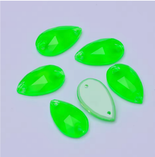 10*18mm Green Neon Teardrop, Sew On, Resin Gem, (Sold in Pair) Resin Gems