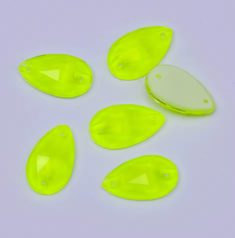 10*18mm Yellow Neon Teardrop, Sew On, Resin Gem, (Sold in Pair) Resin Gems