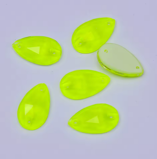 10*18mm Yellow Neon Teardrop, Sew On, Resin Gem, (Sold in Pair) Resin Gems