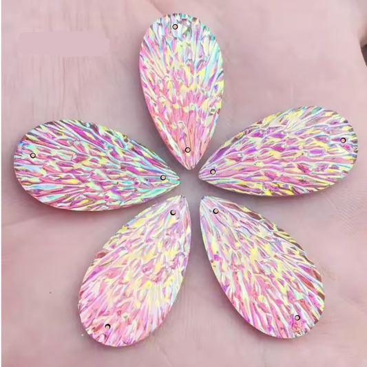 15*29mm Light Pink Phoenix Texture Long Teardrop, Glue on, Resin Gem, (Sold in Pair) Resin Gems