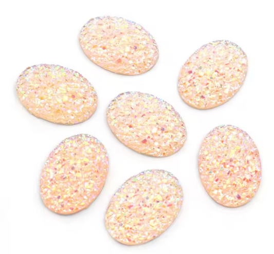 18*25mm Peachy Pink Oval Druzy, Glue on, Resin Gem, (Sold in Pair) Resin Gems