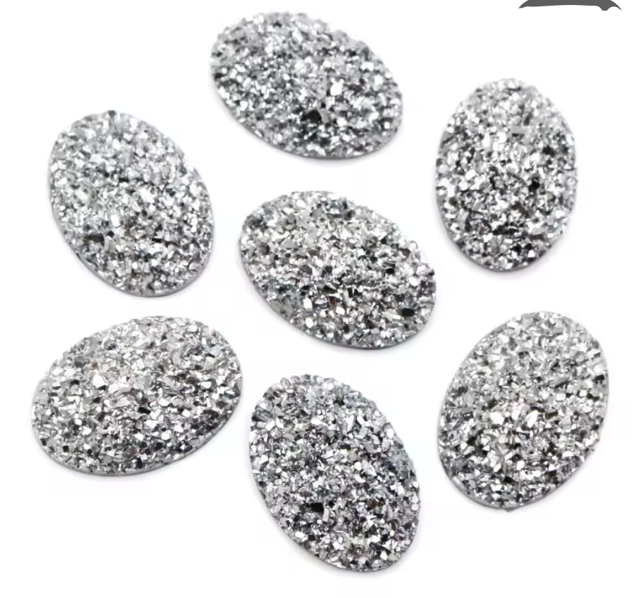 13*18mm Gunmetal Jet Metallic Black Oval Druzy, Glue on, Resin Gem, (Sold in Pair) Resin Gems
