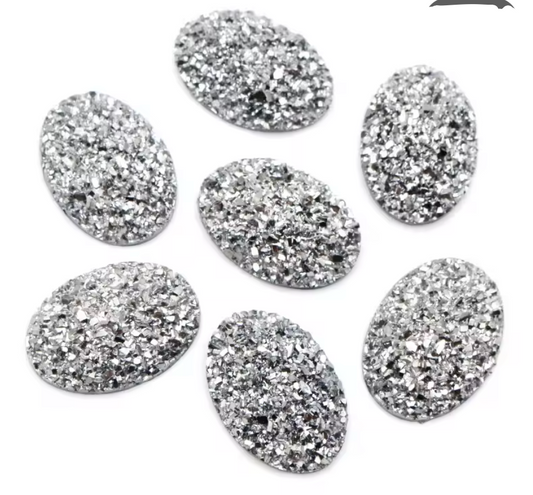 13*18mm Gunmetal Jet Metallic Black Oval Druzy, Glue on, Resin Gem, (Sold in Pair) Resin Gems
