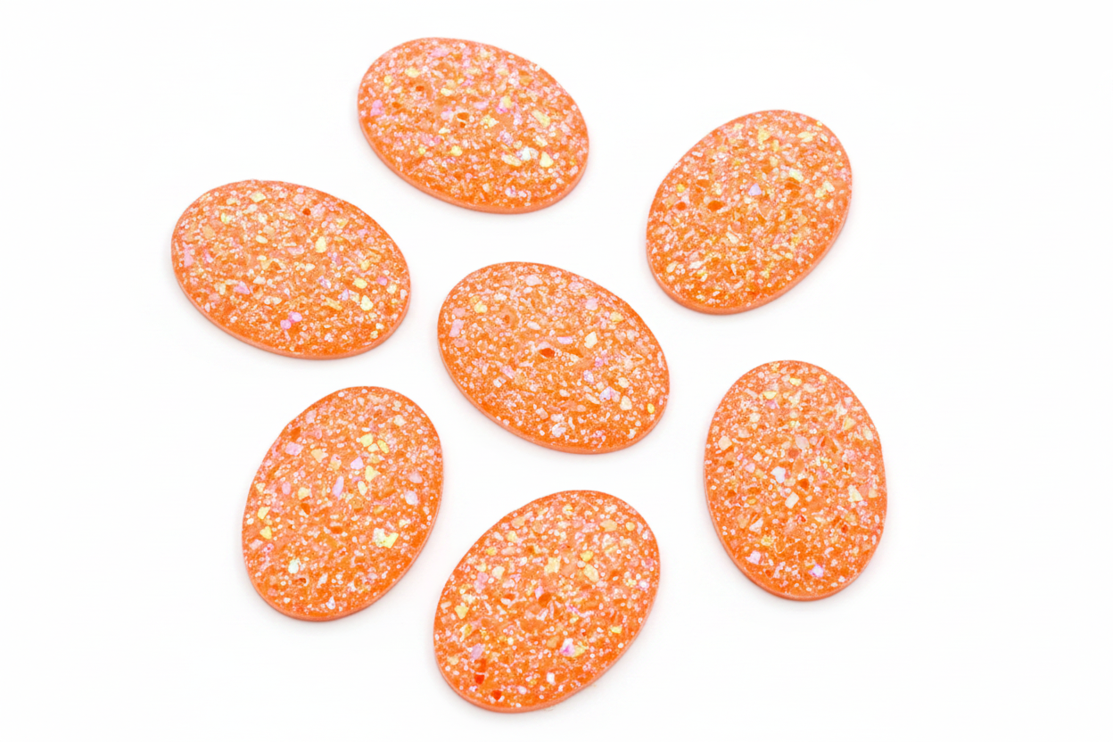 13*18mm Orange AB Oval Druzy, Glue on, Resin Gem, (Sold in Pair) Resin Gems