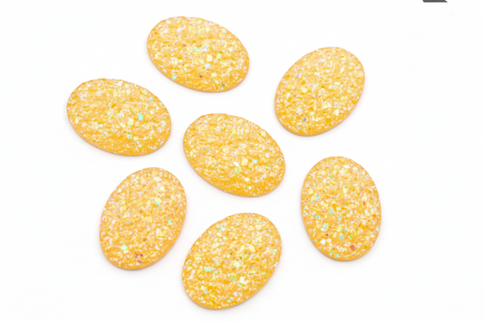 13*18mm Yellow AB Oval Druzy, Glue on, Resin Gem, (Sold in Pair) Resin Gems