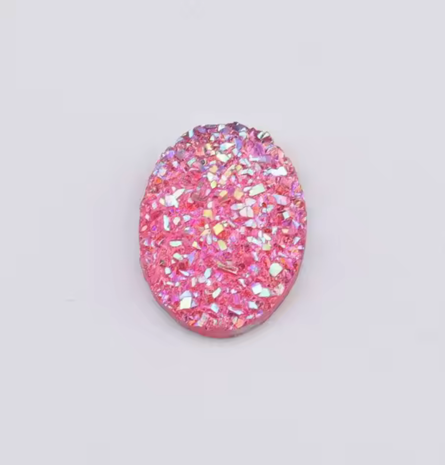 13*18mm Dark Pink Oval Druzy, Glue on, Resin Gem, (Sold in Pair) Resin Gems