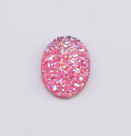 13*18mm Dark Pink Oval Druzy, Glue on, Resin Gem, (Sold in Pair) Resin Gems