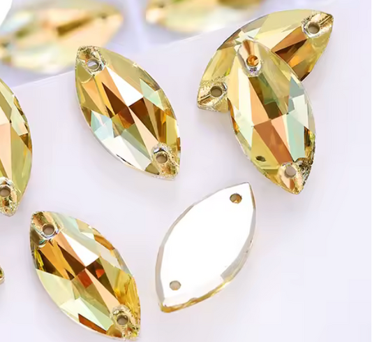 7*15mm Gold Topaz AB Colourful AB Navette Shaped, Sew On, Resin Gem, (Sold in Pair) Resin Gems