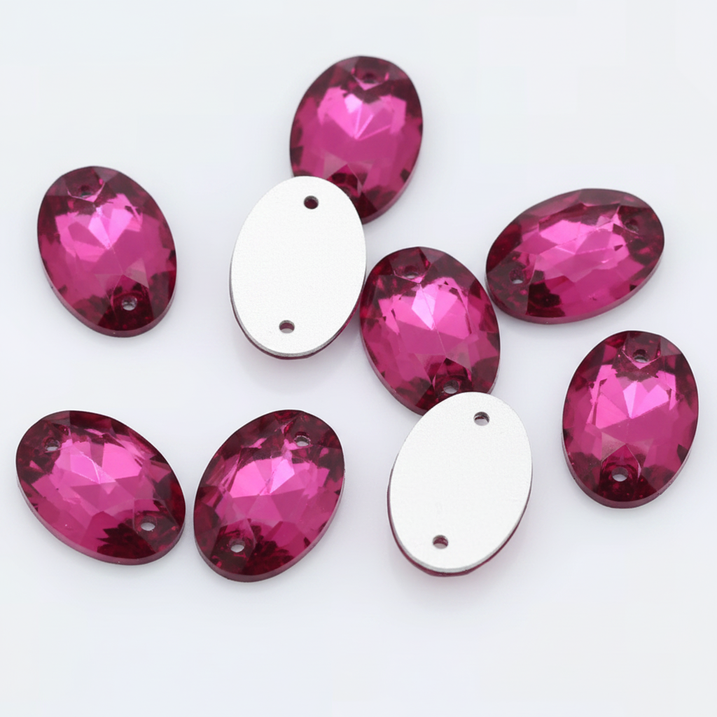 13*18mm Dark Pink Mix Oval Multicolour, Sew On, Resin Gem, (Sold in Pair) Resin Gems
