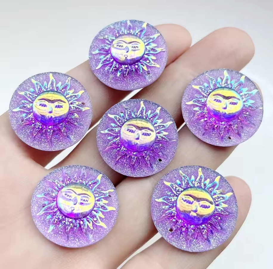 25mm Purple Sunbeam Sun Design AB, Sew on, Resin Gems Sold in pair) Resin Gems