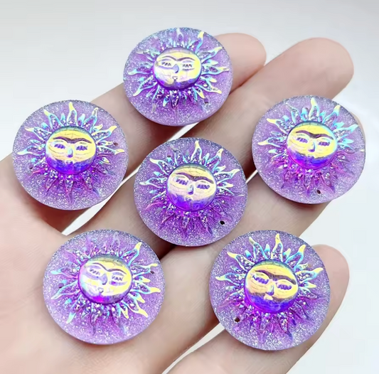25mm Purple Sunbeam Sun Design AB, Sew on, Resin Gems Sold in pair) Resin Gems