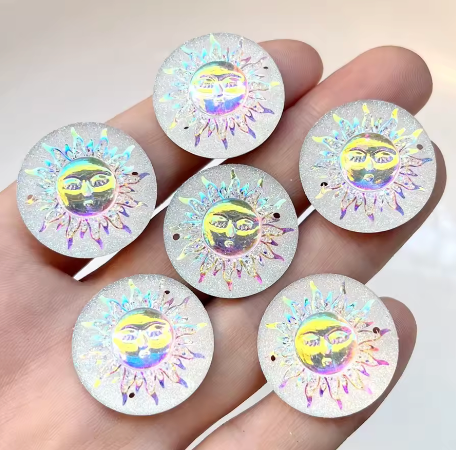 25mm Clear Sunbeam Sun Design AB, Sew on, Resin Gems Sold in pair) Resin Gems