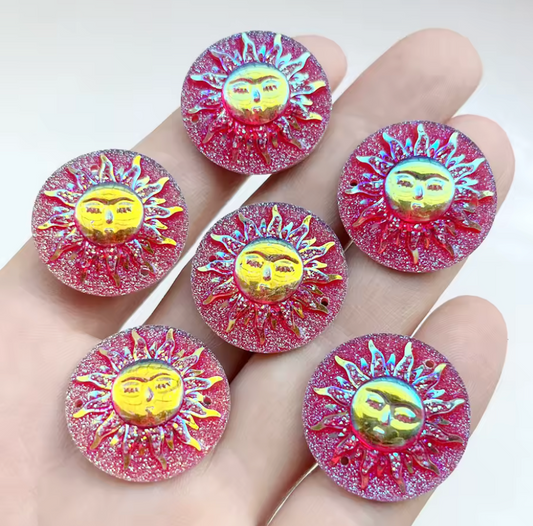 25mm Red Sunbeam Sun Design AB, Sew on, Resin Gems Sold in pair) Resin Gems