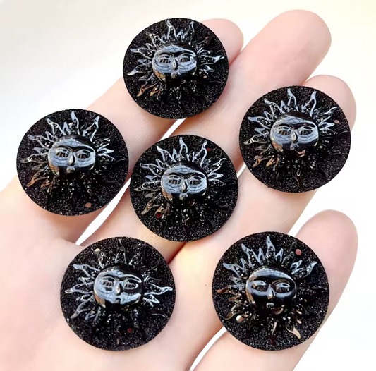 25mm Black Sunbeam Sun Design AB, Sew on, Resin Gems Sold in pair) Resin Gems