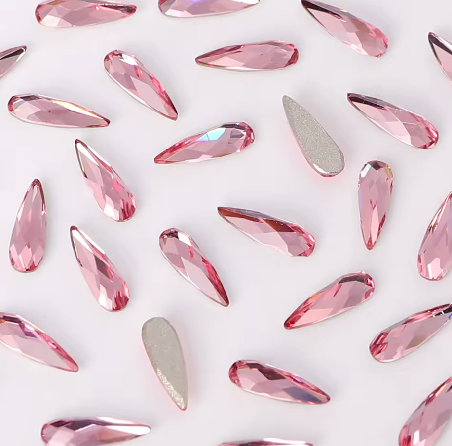 10.5*18mm Lt Rose Teardrop, Sew on, Fancy Glass Gems (Sold in Pair) Resin Gems