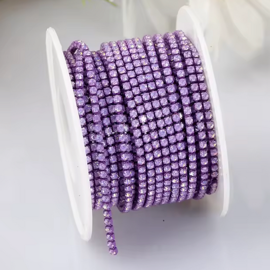 Ss6 Mocha Opal Violet Stone on Mocha Opal Violet Coloured Metal Rhinestone Chain (Sold in Yard) Metal Rhinestone Chain