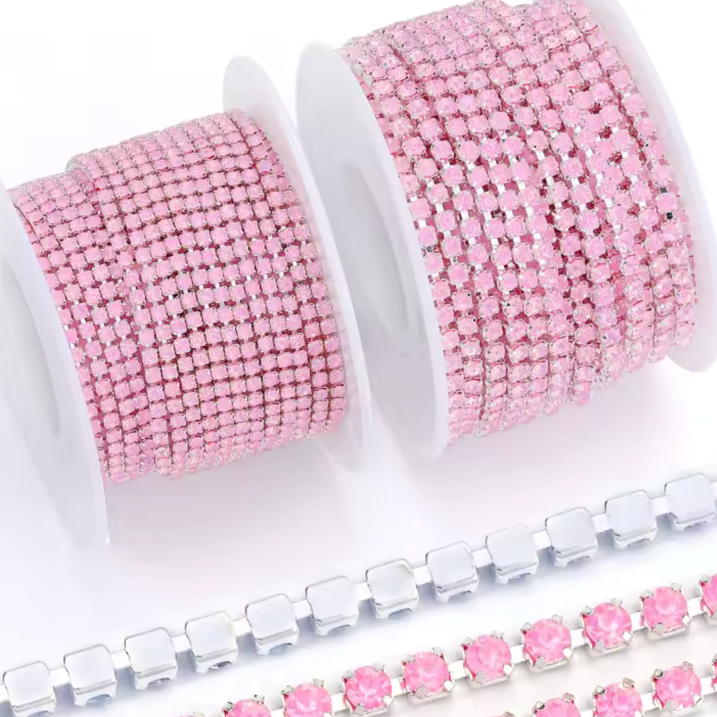 Ss6 Mocha Pink AB Stone on Silver Rhinestone Chain (Sold in Yard) Metal Rhinestone Chain