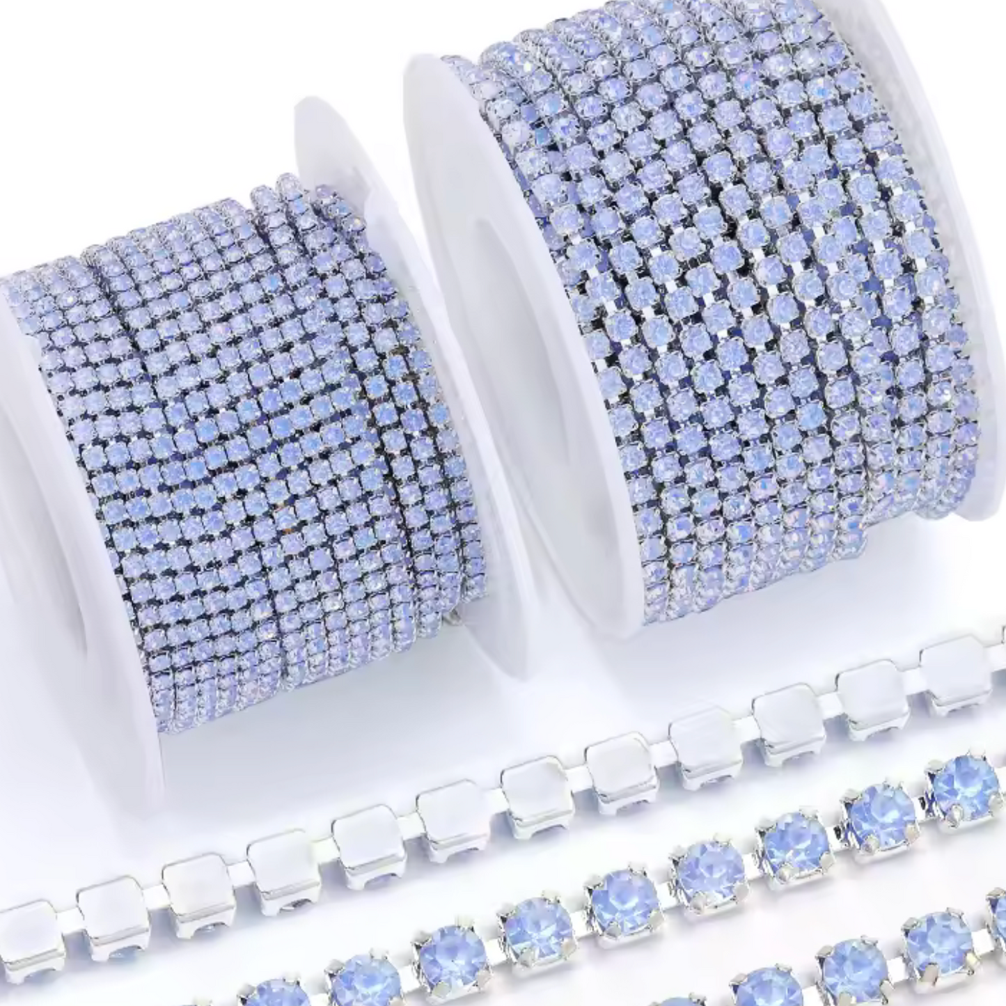 Ss6 Mocha Blue AB Stone on Silver Rhinestone Chain (Sold in Yard) Metal Rhinestone Chain