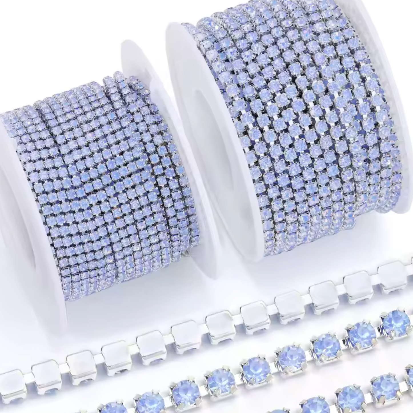 Ss6 Mocha Blue AB Stone on Silver Rhinestone Chain (Sold in Yard) Metal Rhinestone Chain