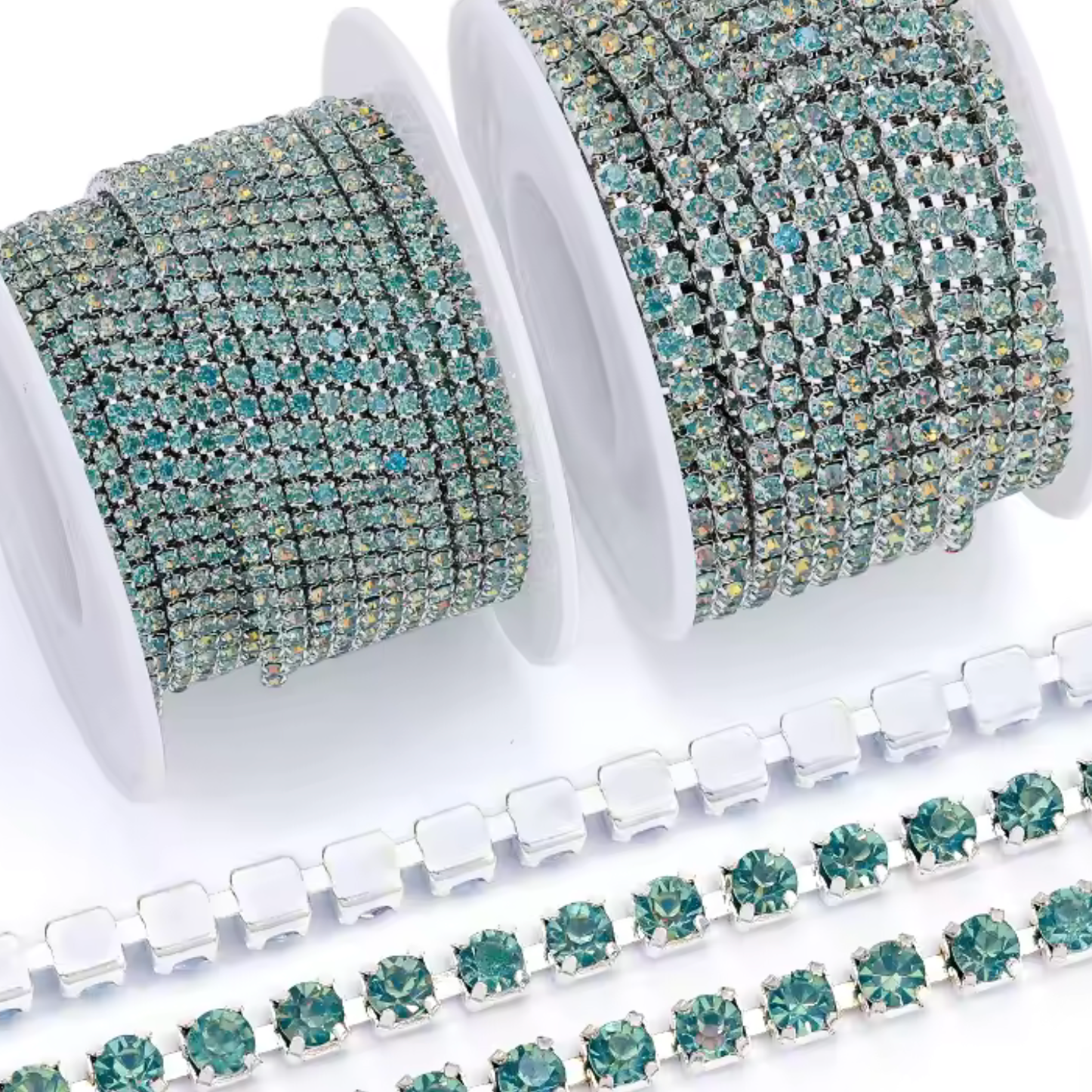 Ss6 Mocha Green AB Stone on Silver Rhinestone Chain (Sold in Yard) Metal Rhinestone Chain