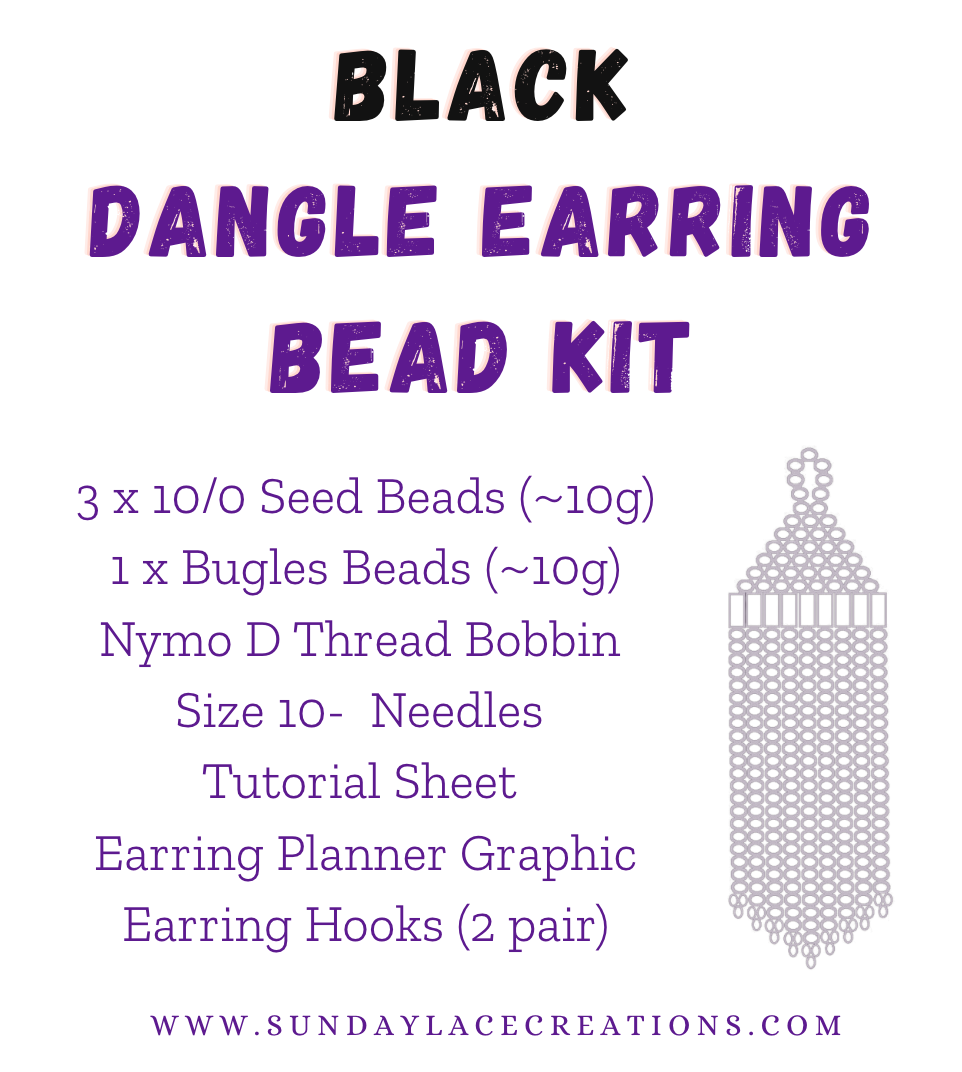Black Themed Dangle Earring Starter Brick Stitch Bead Kit, Promotions Sundaylace Creations & Bling